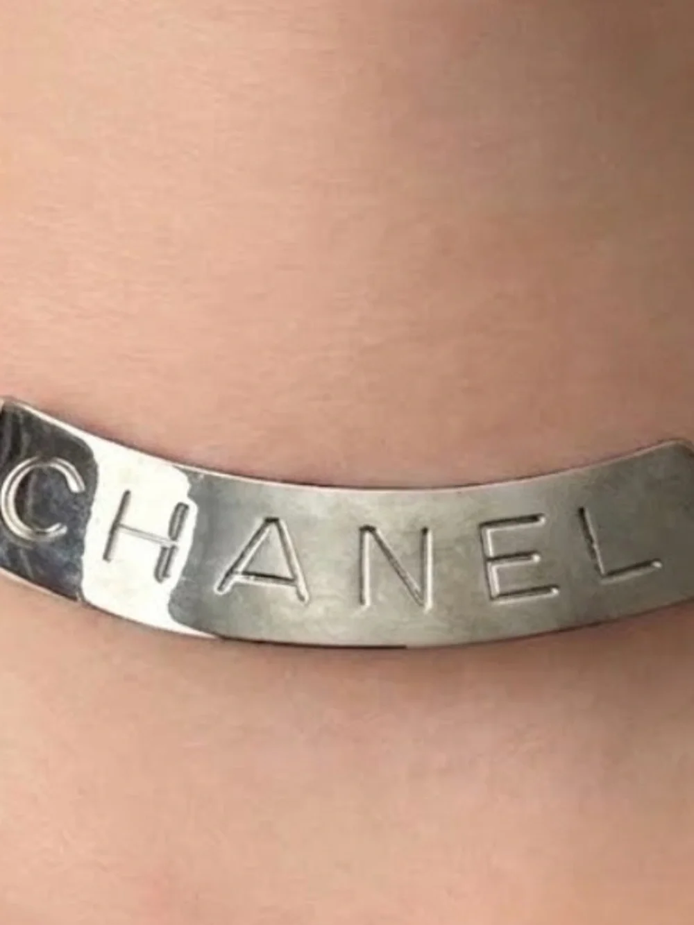 Authentic Vintage 1998 Chanel Silver Mesh logo Choker